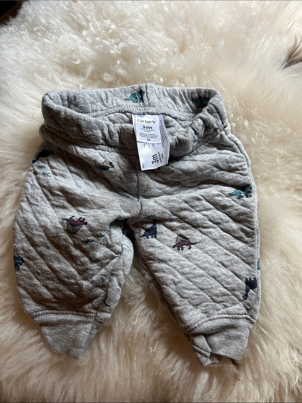 Carter's Light Gray Quilted Joggers with Dino Motifs